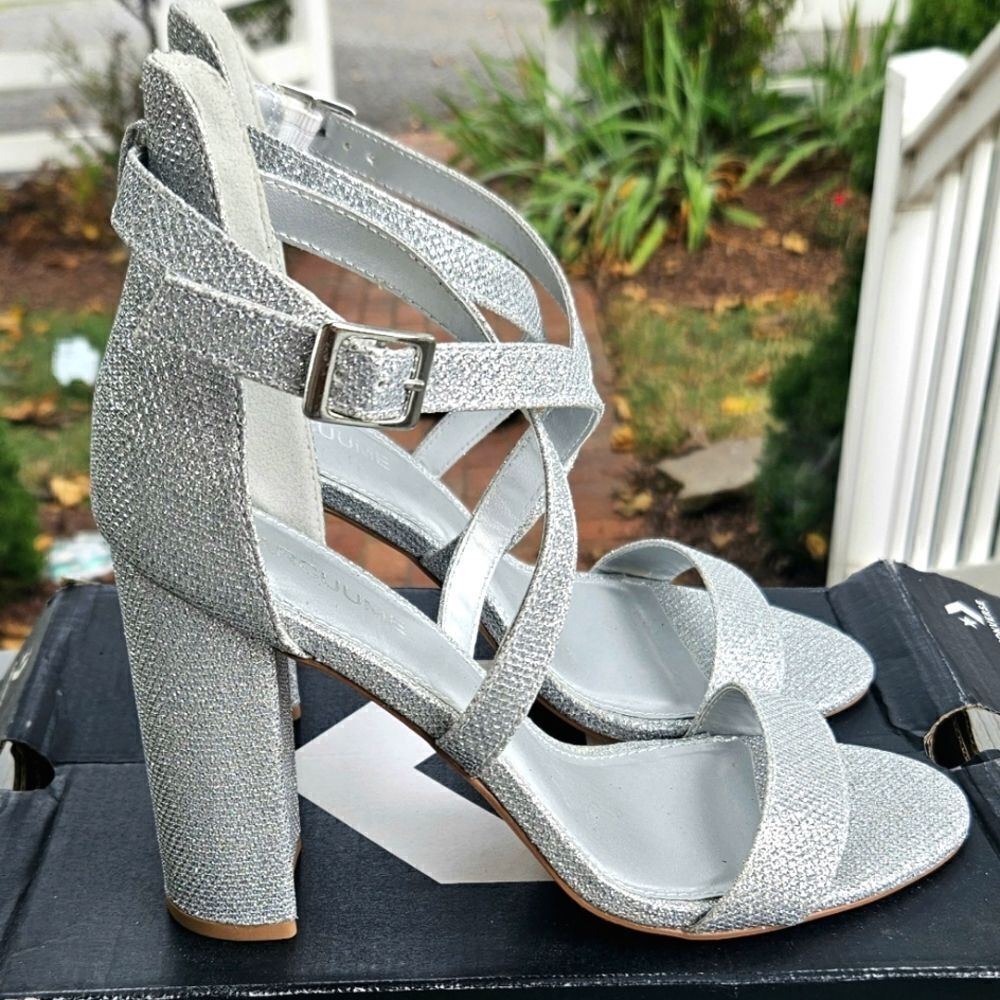 silver glitter chunk heel pump sandals size 8 new no box - Picture 12 of 15